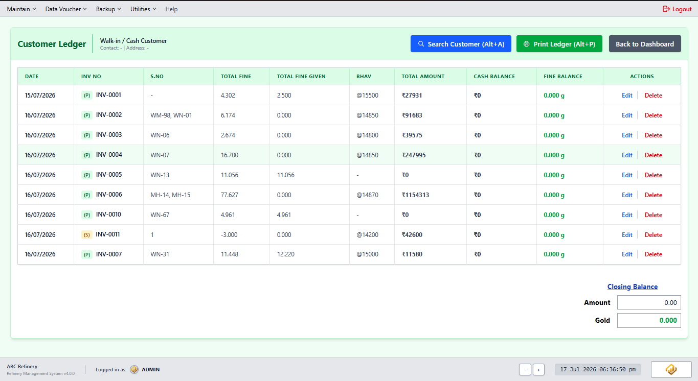 Customer Udhari Ledger